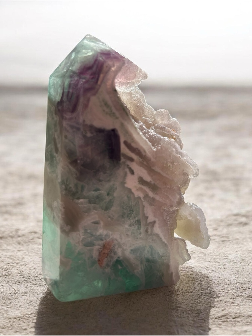 Natural Multicolor Fluorite Decorative Crystal Point with raw edges